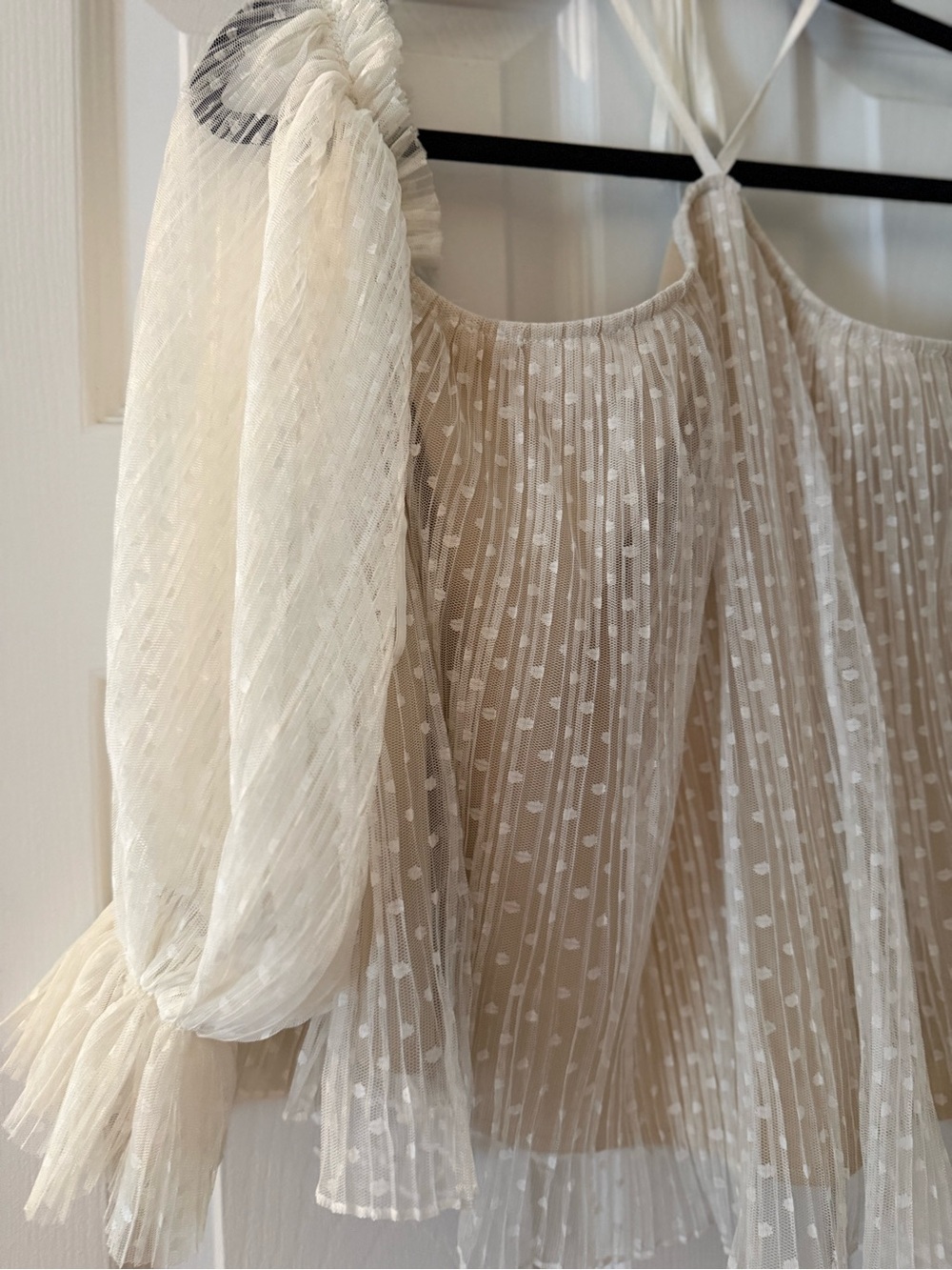 Sheer White Off-Shoulder Ruffle Top - Picture 3 of 5